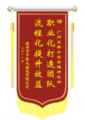中聯(lián)電磁線總經(jīng)理贈(zèng)送正睿咨詢職業(yè)化打造團(tuán)隊(duì)，流程化提升效益錦旗